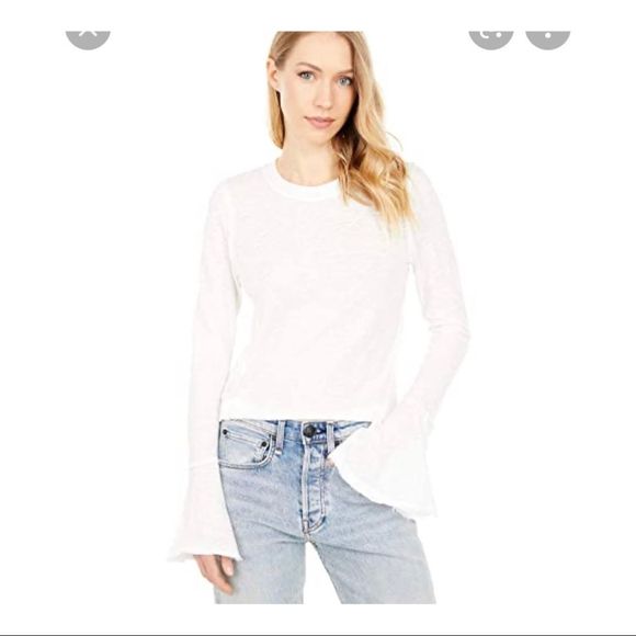 Free People Cecilia Tee Evening Cream XS NWT Bell Sleeves Sheer Fitted Crew - Picture 3 of 15